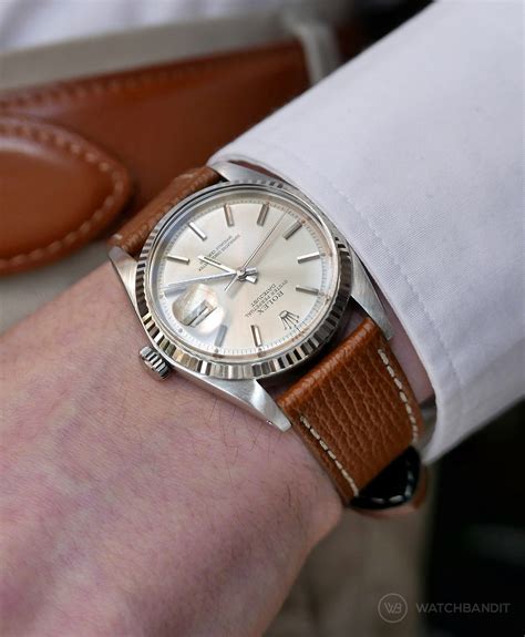 rolex with brown leather strap|Rolex datejust on leather strap.